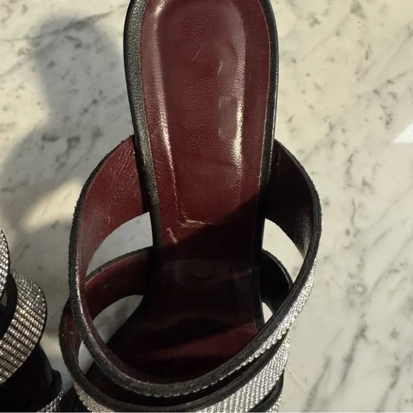 Staud Sonny Rhinestone Sandals Black Multi Strap Slides Heels Size EU 38 8 US - Picture 3 of 11